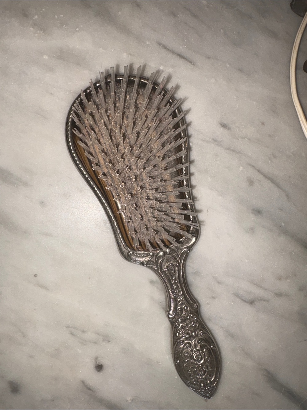 Ornate Silver Decorative Hair Brush - Silver